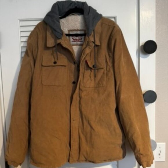 Levi's Tan Corduroy Hooded Jacket with faux fur lining Men's Size XL - Picture 1 of 3